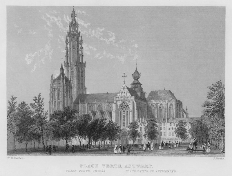 Place Verte, Antverpy (rytina) od William Henry Bartlett