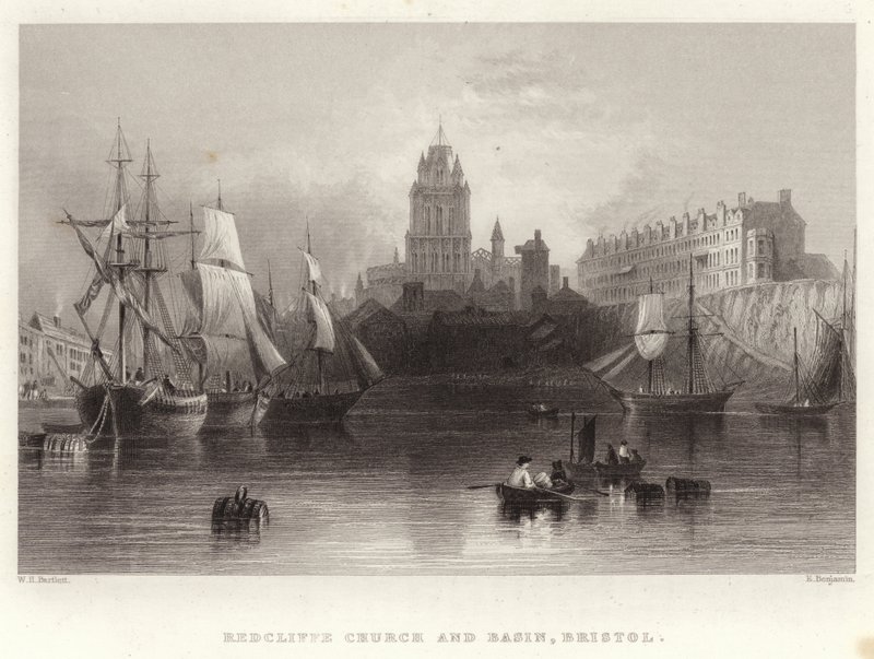 Redcliffe Church and Basin, Bristol od William Henry Bartlett