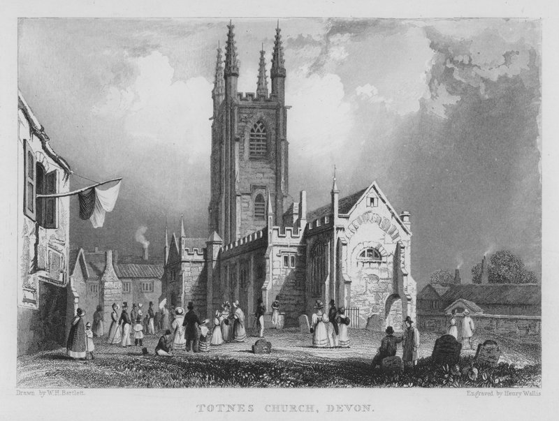 Totnes Church, Devon (rytina) od William Henry Bartlett
