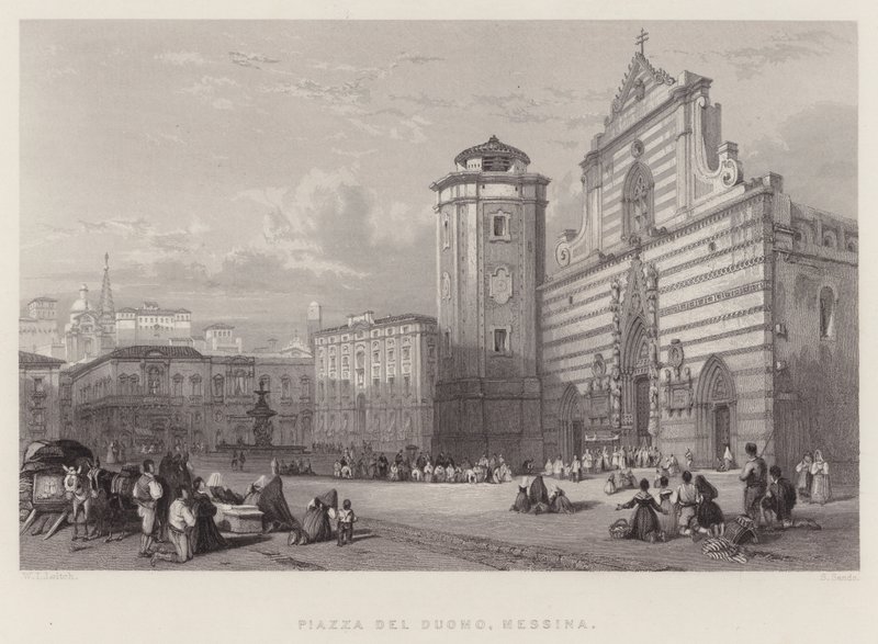Piazza Del Duomo, Messina (rytina) od William Leighton Leitch
