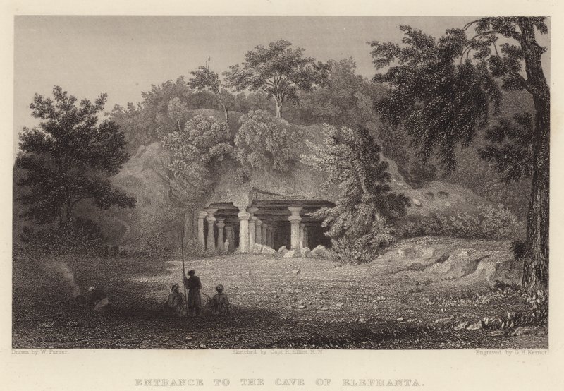 Vchod do jeskyně Elephanta (rytina) od William Purser