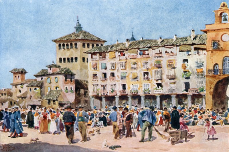 Toledo, Zocodover (barva litho) od William Wiehe Collins