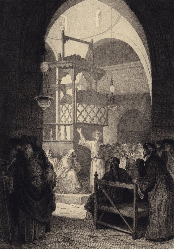 Ježíš v synagoze od after Albert Robida
