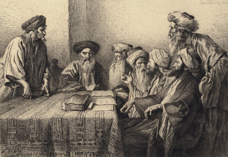 Jidáš před Sanhedrinem od after Albert Robida