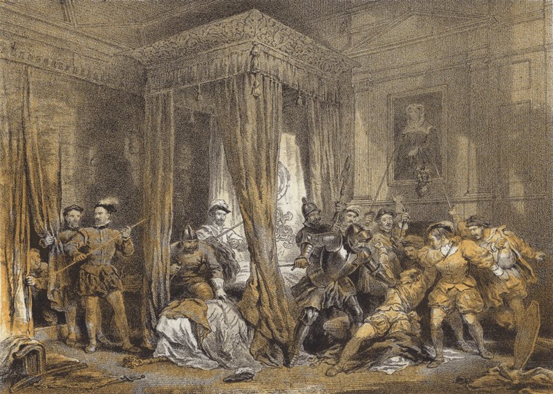 Ložnice Queen Marys, Holyrood (chromolitho) od after George Cattermole