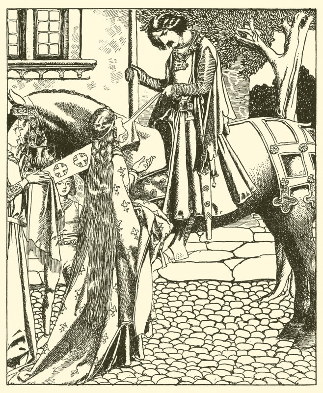 Sir Launcelot a Elouise Jarmarková od after Howard Pyle