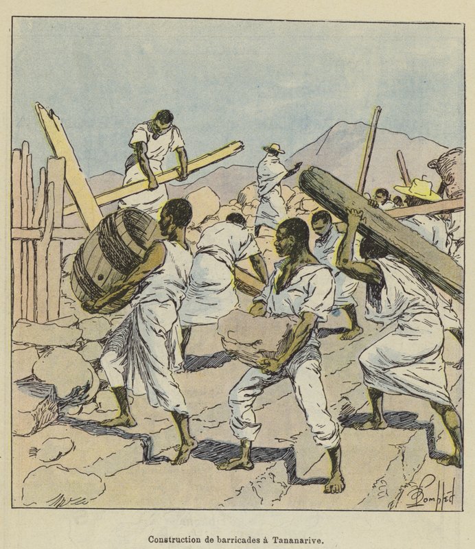 Stavba barikád v Tananarive od after Louis Charles Bombled