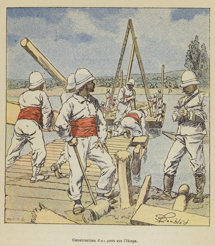 Stavba dun pont sur lIkopa od after Louis Charles Bombled