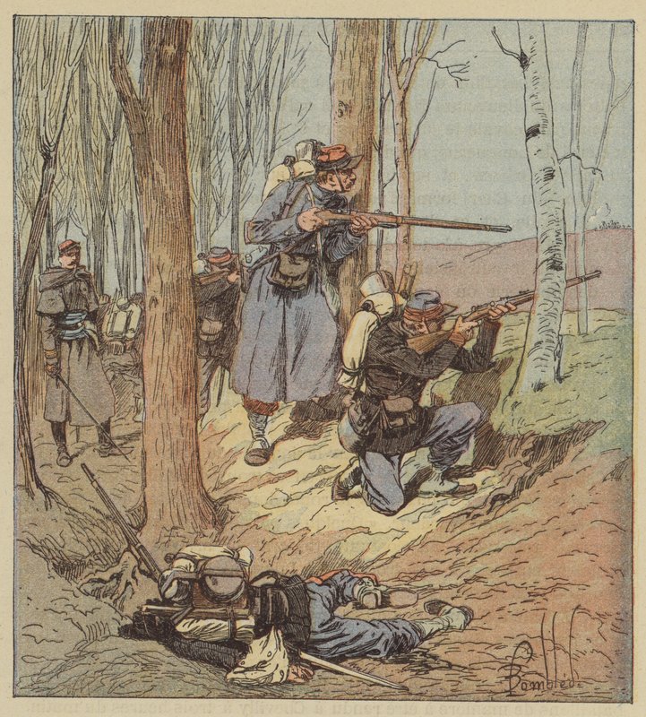 Skirmishers v boji dArtenay od after Louis Charles Bombled