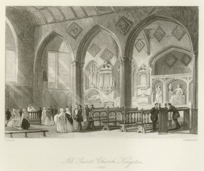 Kostel Všech svatých, Kingston, 1840 od after Thomas Allom